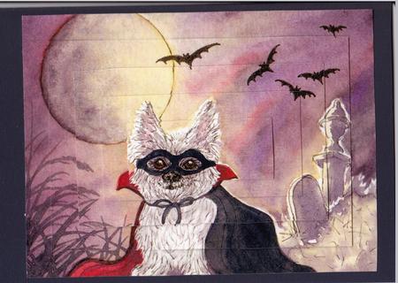 Westie Dog Rides Again at Halloween Pyramid Topper by Ali Wade
