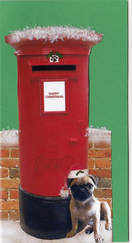 Pug Dog with a Christmas Post Box by Ali Wade