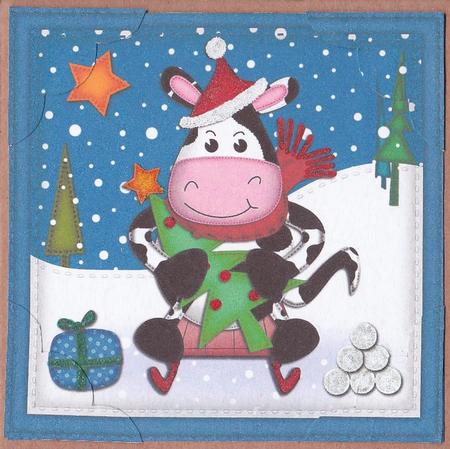 8 x 8 Xmas Milly Moo Cow Scalloped Corner Topper by Ali Wade