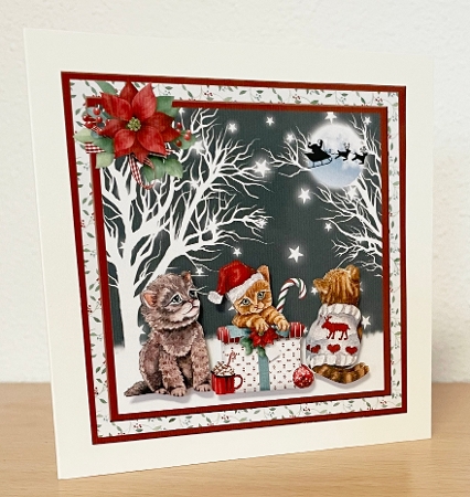 Cute Kittens Christmas Decoupage Card Mini Kit 7x7 by Allen Bowen
