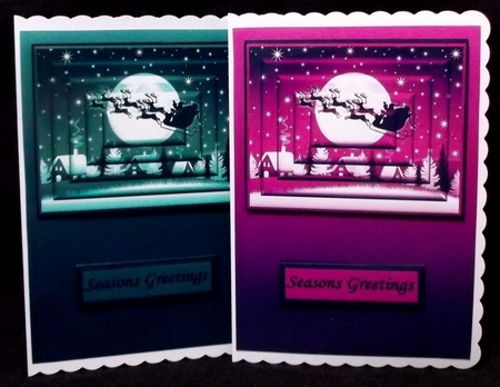 Santa Flying Over the Houses Easy Pyramid Card Fronts 2 by Allen Bowen