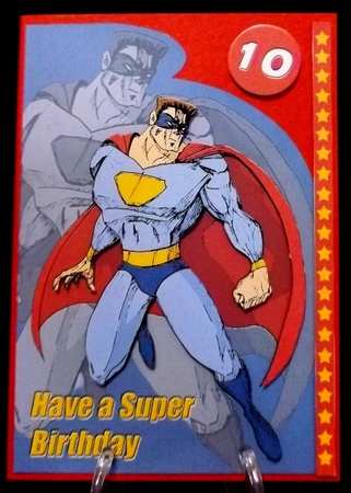 Superhero Shaped Birthday Card (blue) - A5 by Allen Bowen