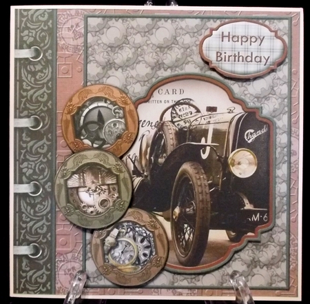 Vintage Racing Car Steampunk Male Birthday Quick Card by Allen Bowen