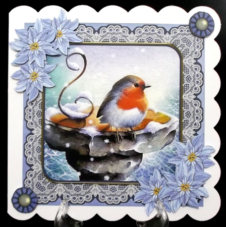 Christmas Blue Robin 7inch Vintage Tent Card Mini Kit by Allen Bowen