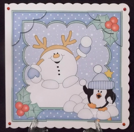8 x 8 Christmas Snowball Sam Snowball Fight Scalloped Corner by Allen Bowen