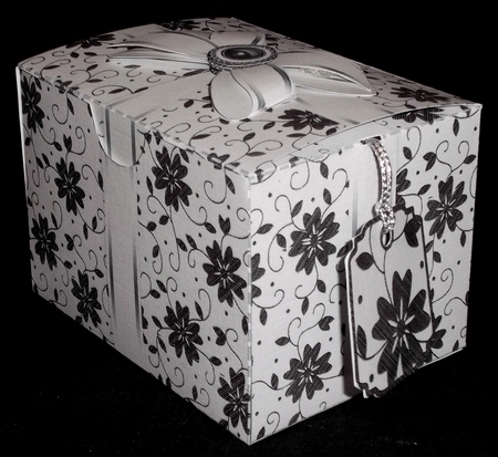 Gift Box Black & White Floral with Bow Decoupage by Allen Bowen