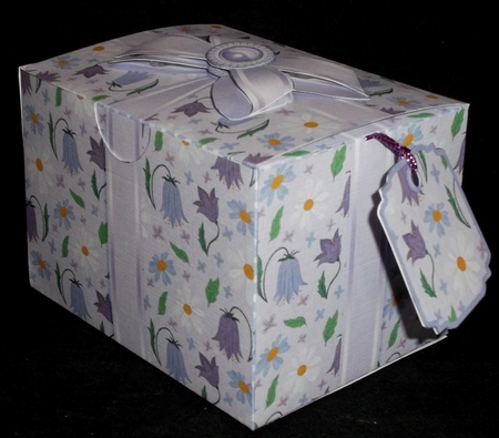Gift Box Purple & Blue Floral with Bow Decoupage by Allen Bowen