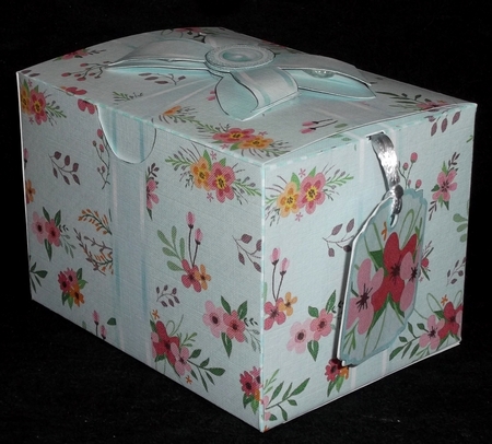 Gift Box Flowers on an Aqua Background with Bow Decoupage by Allen Bowen