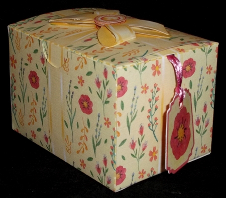 Gift Box Fuchsia Flowers on a Cream Background with Bow Decoupage by Allen Bowen