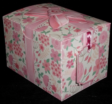 Gift Box Pink & Purple Floral with Bow Decoupage by Allen Bowen