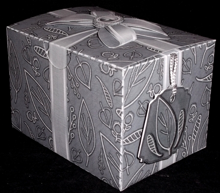 Gift Box Leaves Charcoal Background with Bow Decoupage by Allen Bowen