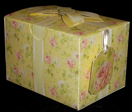 Gift Box Vintage Roses on a Lemon Background with Bow Decoupage by Allen Bowen