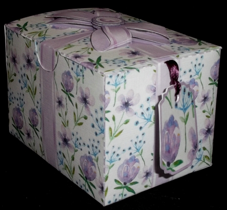Gift Box Purple & Blue Flowers with Bow Decoupage by Allen Bowen
