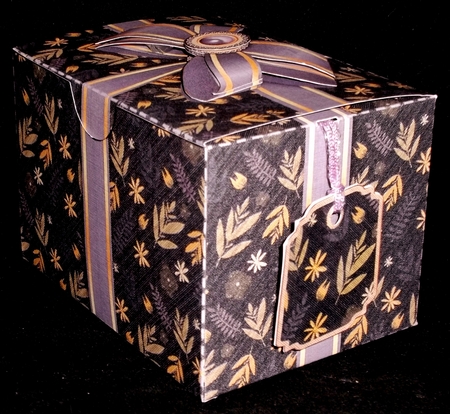 Gift Box Leaves on a Purple Background with Bow Decoupage by Allen Bowen
