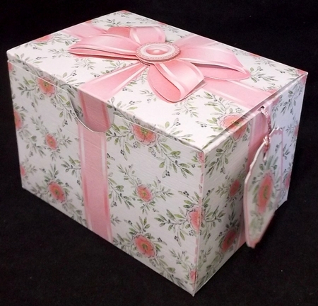 Gift Box Pink Roses & Leaves with Bow Decoupage by Allen Bowen
