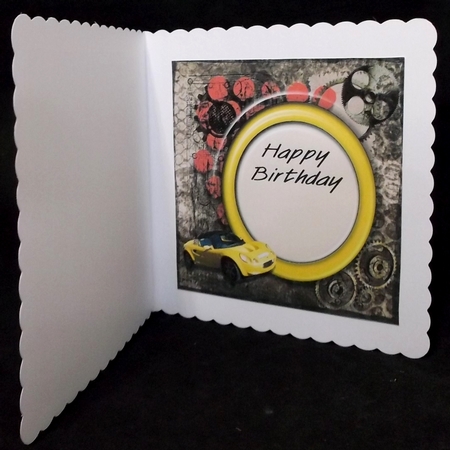 Grunge Yellow Sports Car Male Age Birthday Square Card insert by Allen Bowen