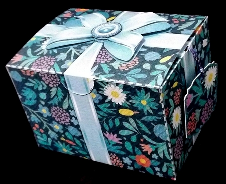 Gift Box Blue Floral Pattern with Bow Decoupage by Allen Bowen