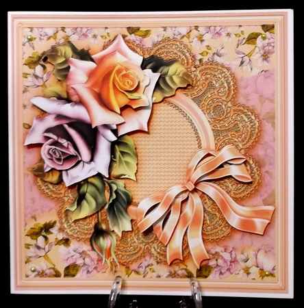 Peach Roses on a Lace Doily 8in x 8in Decoupage Mini Kit by Allen Bowen