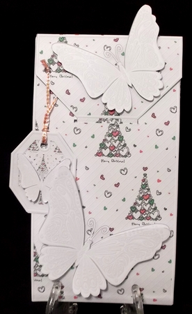 Hearts Christmas Trees with Butterflies Card/Money Envelope Mini Kit by Allen Bowen