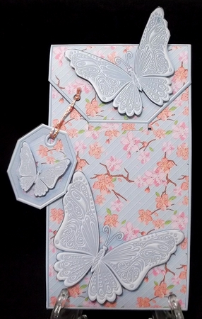 Blue Japanese Floral with Butterflies Card/Money Envelope Mini Kit by Allen Bowen