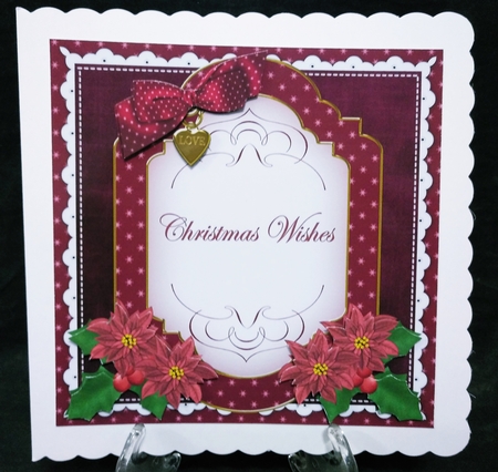 Hot Pink Poinsettia Christmas Wishes Fancy 7in Decoupage Topper by Allen Bowen