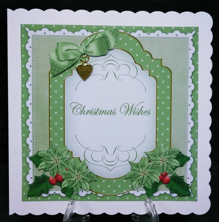 Olive Poinsettia Christmas Wishes Fancy 7in Decoupage Topper by Allen Bowen