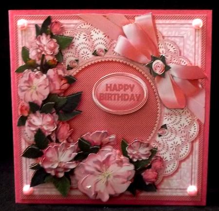 Pink Blossom with Broidery Anglaise Doily 6in x 6in Decoupag by Allen Bowen