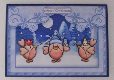 3 Merry Robins Christmas Card Topper & Decoupage by Allen Bowen