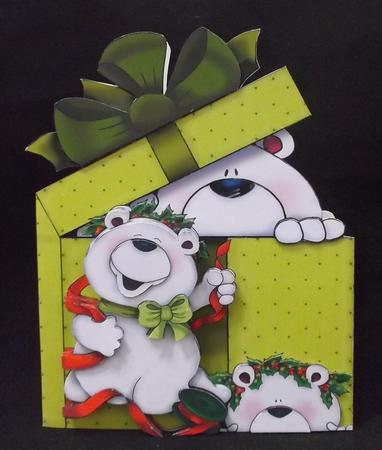 Christmas Bears Gift Box Shaped Card by Allen Bowen