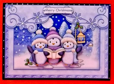 Singing Penguins Christmas Card Topper & Decoupage by Allen Bowen