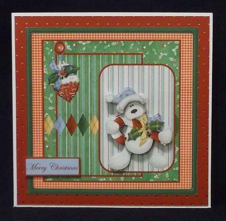 Candy Cane Teddy Bear Card 7x7 Approx by Allen Bowen