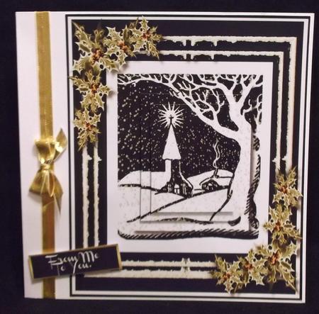 8x8 Christmas Scene in Monocrome with Gold Holly  by Allen Bowen