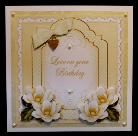 Cream Magnolia Love on Birthday Fancy 7in Decoupage Topper by Allen Bowen