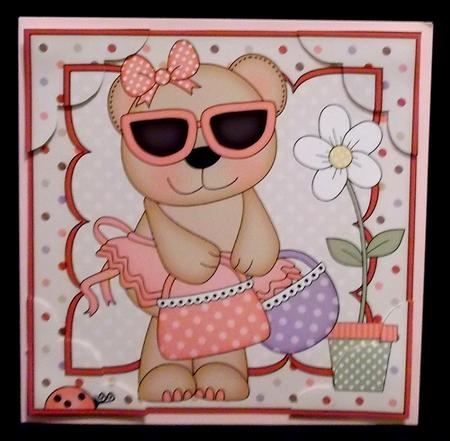 8 x 8 Livvy Bear Goes Shopping Scalloped Corner Topper by Allen Bowen