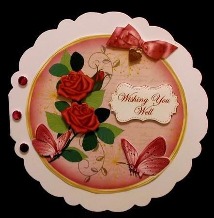 Cerise Rose Wishing You Well 7in Circle Decoupage Topper by Allen Bowen