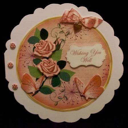 Pink Rose Wishing You Well 7in Circle Decoupage Topper by Allen Bowen