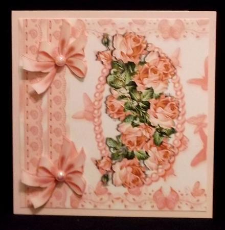 Pretty Pink Roses and Pink Bows with Pearls 8x8 Featured Gallery Photo