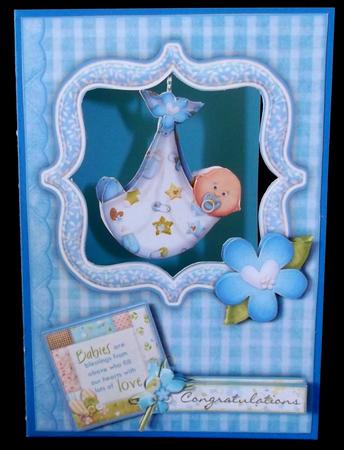 Baby Boy Dangler Card and Double Sided Decoupage by Allen Bowen