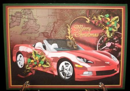 Christmas Red Sports Car Decoupage by Allen Bowen