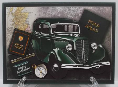 Classic Green Car Decoupage, Birthday Driv Test by Allen Bowen