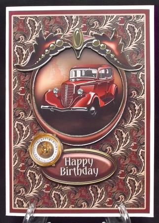Classic Red Car in a Frame Decoupage by Allen Bowen