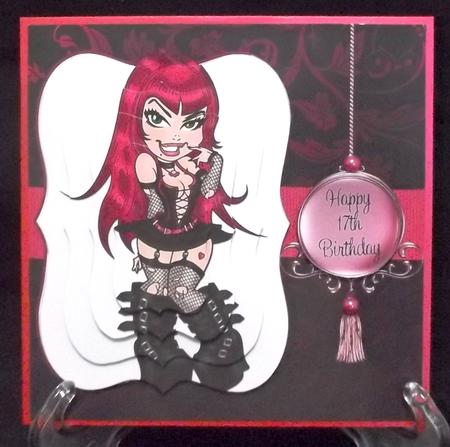 Devastatia -  Sexy Goth Birthday Bracket Shaped Pyramid Card by Allen Bowen