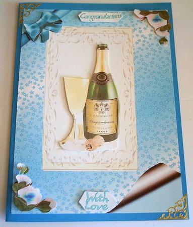 Lovely Bottle of Champagne with Turquiose Bow, A4 Topper by Amanda Jackson