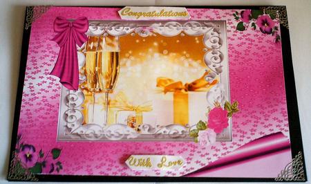Gorgeous Cerise Roses, Champagne, & Presents A4 Topper by Amanda Jackson