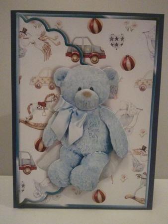 Teddy God Bless Baby Boy Scalloped Edge Envelope Card by Amanda Courtney-Harding