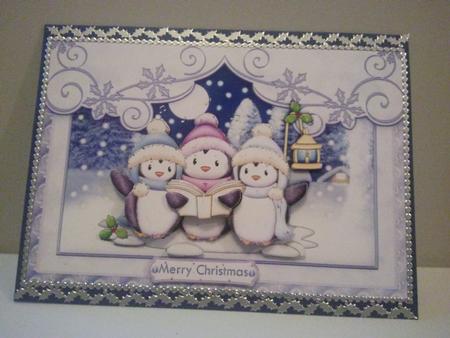 Singing Penguins Christmas Card Topper & Decoupage by Amanda Courtney-Harding