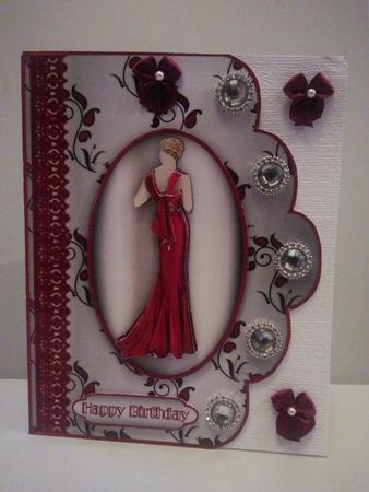 Art Deco Lady in Red 'n Lace Scallop Card Front by Amanda Courtney-Harding