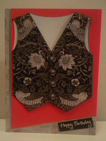 Strawberry Thief (2) Men's Waistcoat Vest Card Topper by Amanda Courtney-Harding