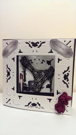 Elegant Black Diamante Shoes with Black Bows on Lace 8x8 by Amandah Allen