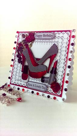 Red Polkadot Shoes with Roses and Makeup on Lace 8x8 by Amandah Allen